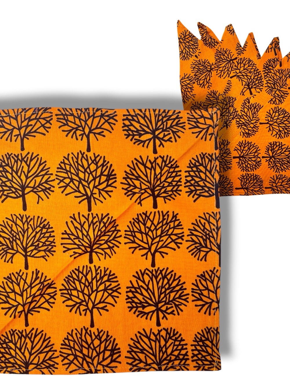 Set/ 12 NEW Hand sewn Cotton Cloth Napkins Halloween Orange Black Trees